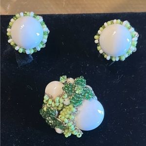Vintage Miriam Haskell Brooch and Earrings SIGNED